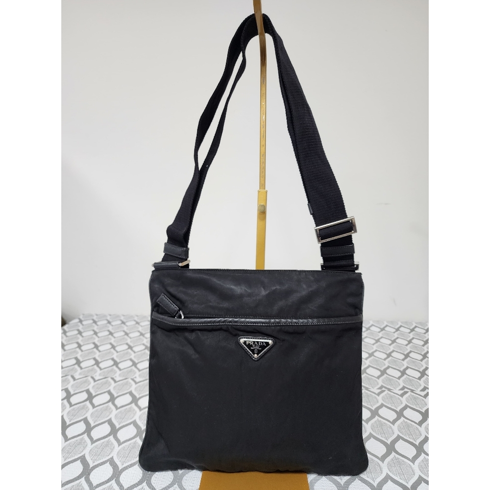 PRADA Tessuto Nylon And Saffiano Leather Small Crossbody Bag Black